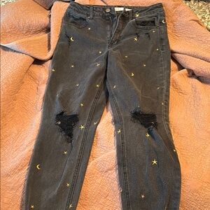 Tinseltown Women's Skinny Jeans - Black with Gold Stars